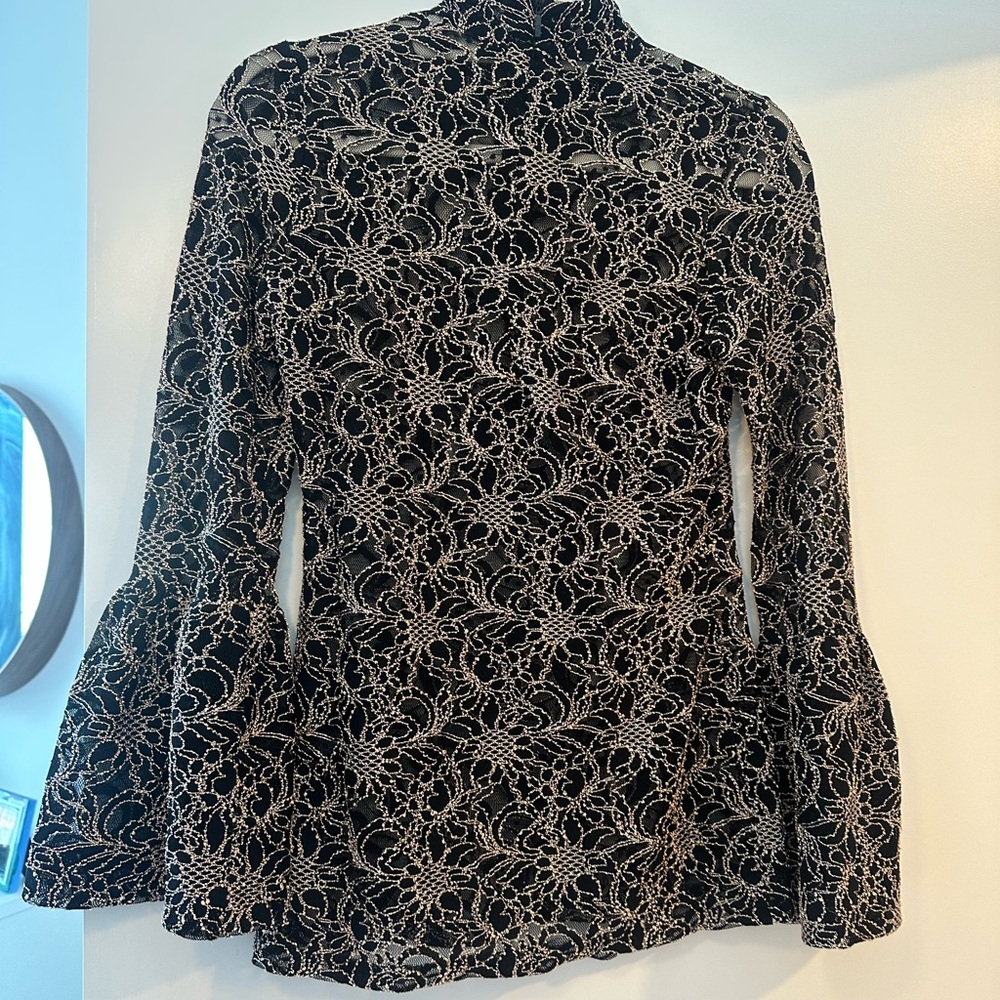Anne Fontaine Black & Gold Mesh Top - S
